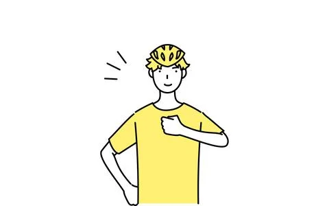 Line drawing, line drawing of a smiling male skater tapping his chest Stock Illustration