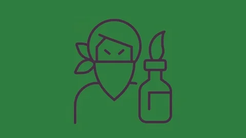 A line drawing of man with bottle alcohol and green background holding knife Vídeos de archivo 336954822
