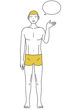 Line drawing of a man with epilation, speaking pose with palms facing each ot Stock Illustration