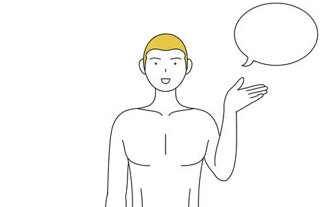 Line drawing of a man with epilation, speaking pose with palms facing each ot Stock Illustration