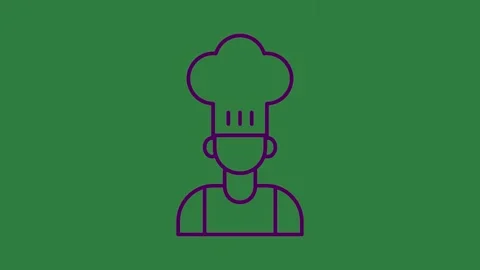 Line drawing of man ' s head on in chef hat light bulb his person wearing Video stock 336890379