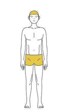 Line drawing of a man who has had his hair removed, pose standing facing forw Stock Illustration