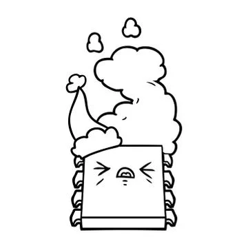 Line drawing of a overheating computer chip wearing santa hat Stock Illustration