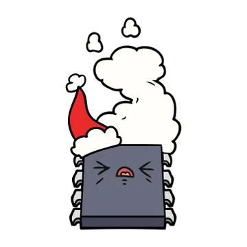 Line drawing of a overheating computer chip wearing santa hat 스톡 일러스트