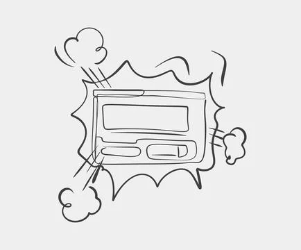 Line drawing of pager with explosion effect Stock Illustration