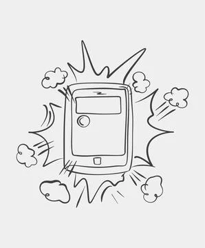 Line drawing of pager with explosion effect Stock Illustration