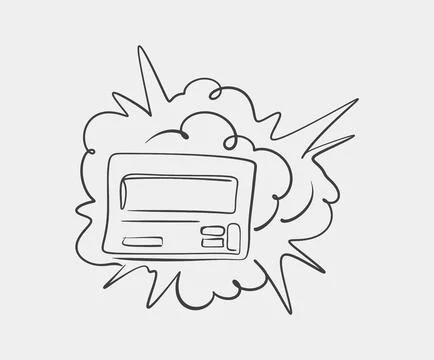 Line drawing of pager with explosion effect Stock Illustration
