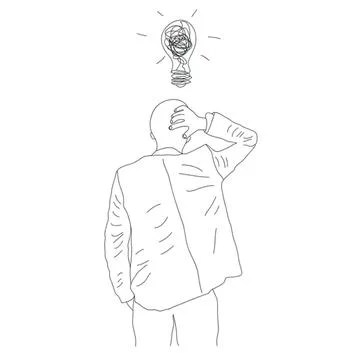 Line drawing of a person with a thought bubble above head Illustration