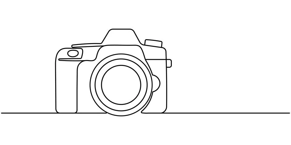 Line drawing photo camera. Single draw photo icon, line art photography camer Stock Illustration