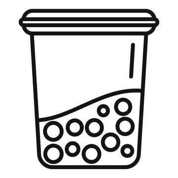 Line drawing of a plastic cup full of bubble tea showing tapioca balls Illustrazione stock