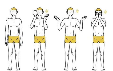 Line drawing pose set of a man with hair loss, pose in trouble Stock Illustration