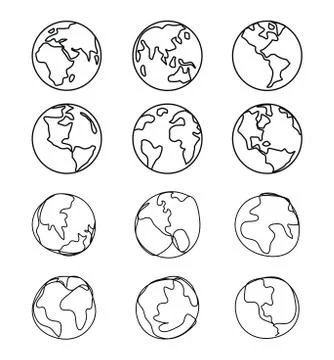 Line drawing set of the world ,map graphic design, earth vector. イラスト素材