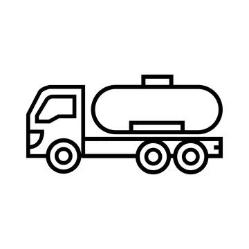 Line drawing shows the side view of a fuel truck on white background Stock Illustration