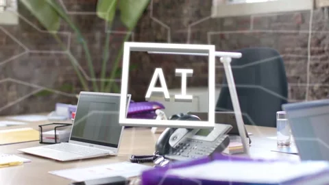 Line drawing starting AI square logo, expanding and sending network lines across Stock Footage 334013850