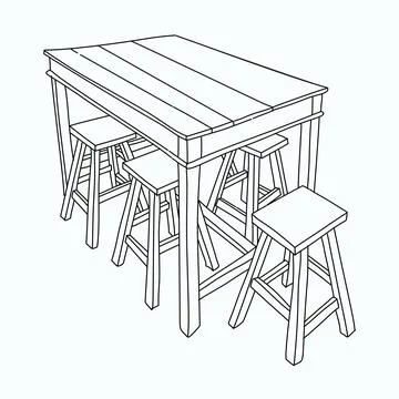 A line drawing of a table and stools in the kitchen for interation lucu 스톡 일러스트
