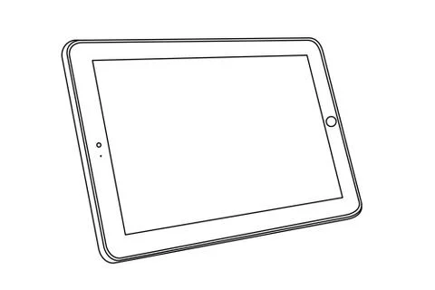 Line drawing of a tablet device. Perspective view. Stock Illustration