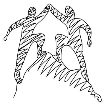 Line drawing of three cats resting together Stock Illustration