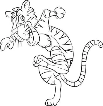 Line drawing tiger be running - Vector illustration Stock Illustration