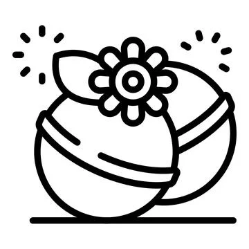 Line drawing of two bath bombs decorated with a flower and leaf, sparkling an Stock Illustration