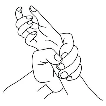 Line drawing of two hands holding each other in a gentle grip Stock Illustration