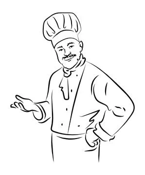 Line drawing vector illustration of chef showing nice symbol Stock Illustration