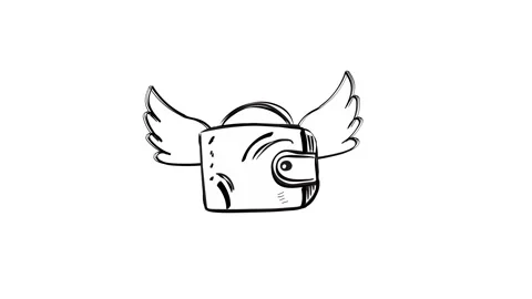 A line drawing of a wallet with wings Stock Footage 266895864