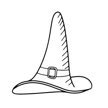 Line drawing of a witch hat. Doodle Stock Illustration