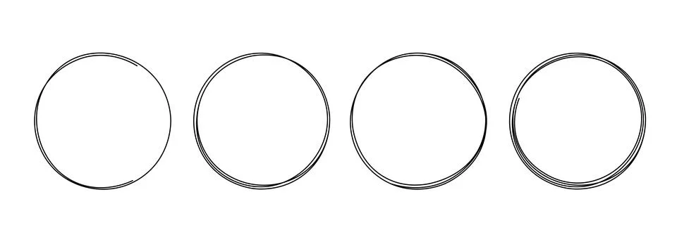 Line drawn round frame stroke. Sketch line pen hand shape doodle outline brush Illustrazione stock