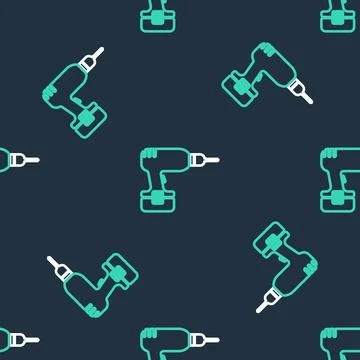 Line Drill machine icon isolated seamless pattern on black background. Vector Stock Illustration
