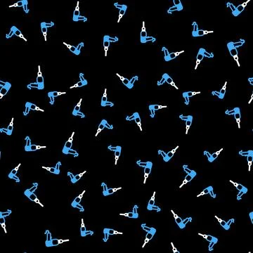 Line Drill machine icon isolated seamless pattern on black background. Vector Illustrazione stock