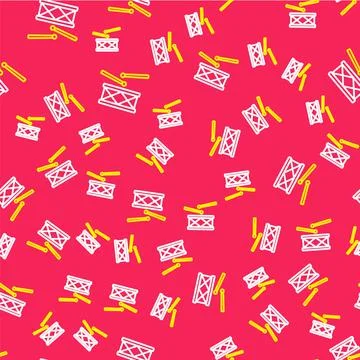Line Drum with drum sticks icon isolated seamless pattern on red background Stock Illustration