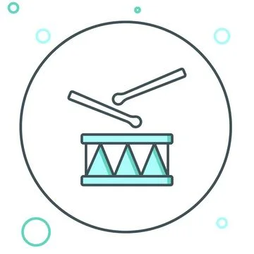 Line Drum with drum sticks icon isolated on white background. Music sign. M.. Stock Illustration