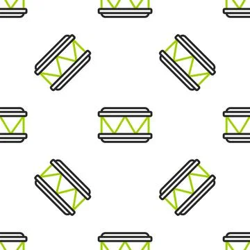 Line Drum icon isolated seamless pattern on white background. Music sign Stock Illustration