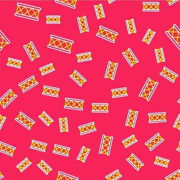 Line Drum icon isolated seamless pattern on red background. Music sign. Musical Stock Illustration