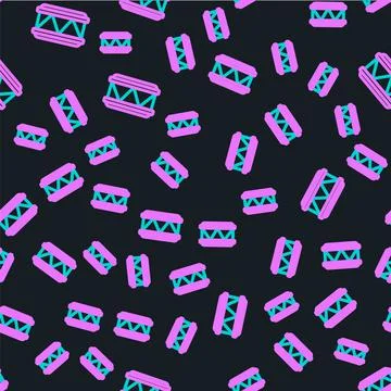 Line Drum icon isolated seamless pattern on black background. Music sign Stock Illustration