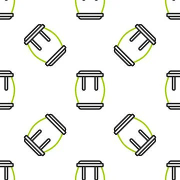 Line Drum icon isolated seamless pattern on white background. Music sign Stock Illustration