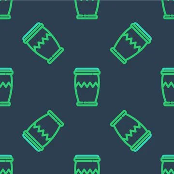 Line Drum icon isolated seamless pattern on blue background. Music sign. Musical Stock Illustration