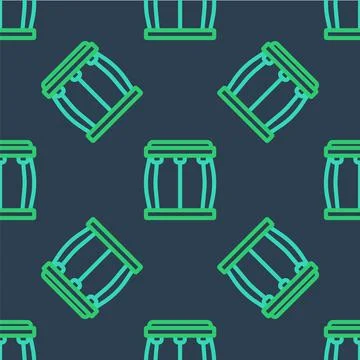 Line Drum icon isolated seamless pattern on blue background. Music sign. Musical Stock Illustration