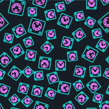 Line Drum machine icon isolated seamless pattern on black background. Musical Stockillustratie