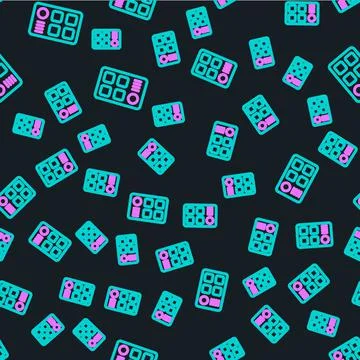 Line Drum machine icon isolated seamless pattern on black background. Musical Stockillustratie