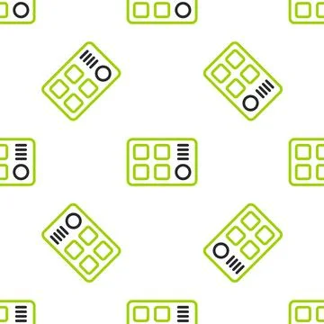 Line Drum machine icon isolated seamless pattern on white background. Musical Stock Illustration