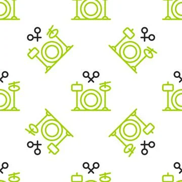 Line Drums icon isolated seamless pattern on white background. Music sign Stock Illustration