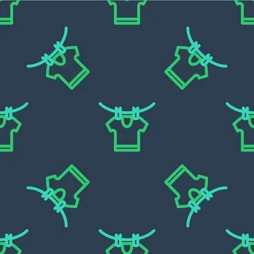 Line Drying clothes icon isolated seamless pattern on blue background. Clean Stock Illustration