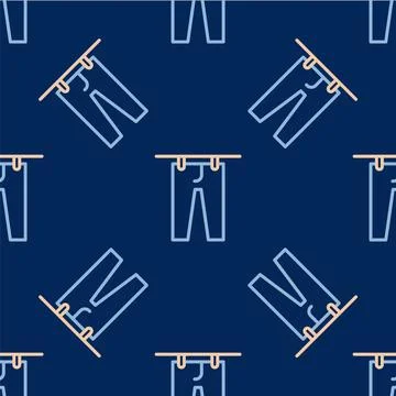 Line Drying clothes icon isolated seamless pattern on blue background. Clean Illustrazione stock