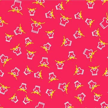 Line Drying clothes icon isolated seamless pattern on red background. Clean.. Stock Illustration