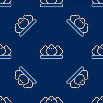 Line Dumpling icon isolated seamless pattern on blue background. Traditional イラスト素材