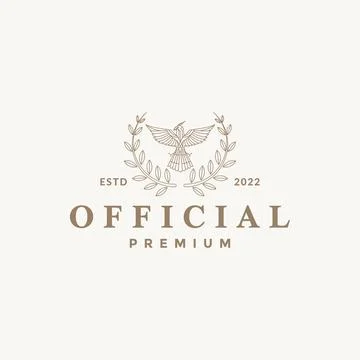 Line eagle falcon with leaf badge logo design vector graphic symbol icon il.. Stockillustratie