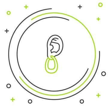 Line Ear with earring icon isolated on white background. Piercing. Auricle... Stock Illustration