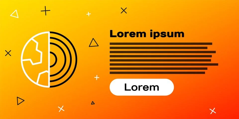 Line Earth core structure crust icon isolated on yellow background. Colorfu.. Illustrazione stock