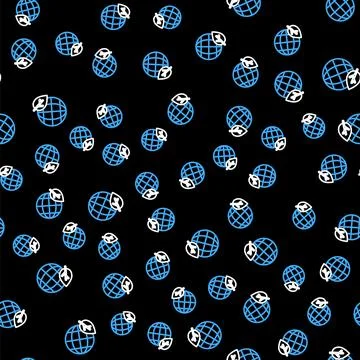 Line Earth globe and leaf icon isolated seamless pattern on black background Stock Illustration